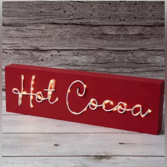 Light Up Hot Cocoa Wood Decor Red 'Hot Cocoa' LED Sign - Picture 1 of 4